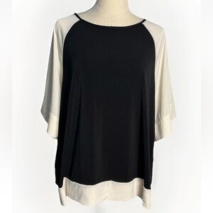 (XL) Lane Bryant Stretchy Raglan Black Tunic w/ White Sleeves & Trim